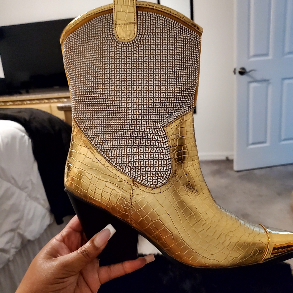 Gold Rhinestone Western Boots - Picture 2 of 2